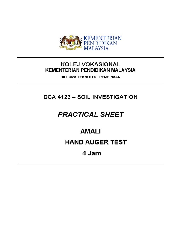 Dca 4123 Lab Sheet 2 Hand Auger Test PDF