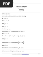 CBSE Class 9 Mathemaics Important Questions Polynomials: The Coefficient of in The Polynomial Is 1