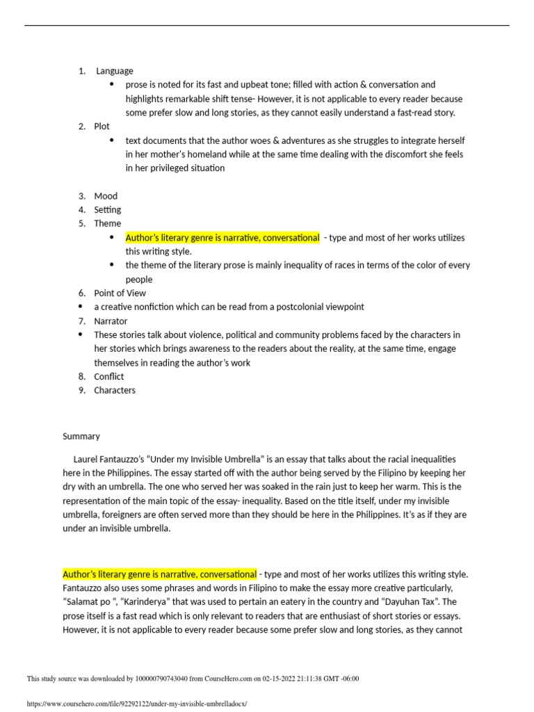 Under My Invisible Umbrella PDF Narration Essays