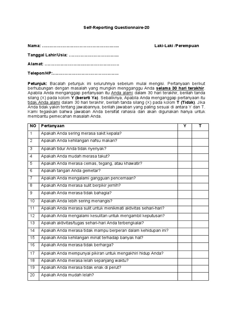 SRQ 20 Kuesioner Deteksi GME | PDF