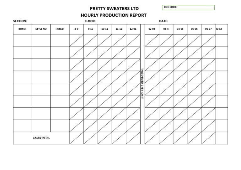 Pretty Sweaters LTD Hourly Production Report: Section: Floor: Date | PDF