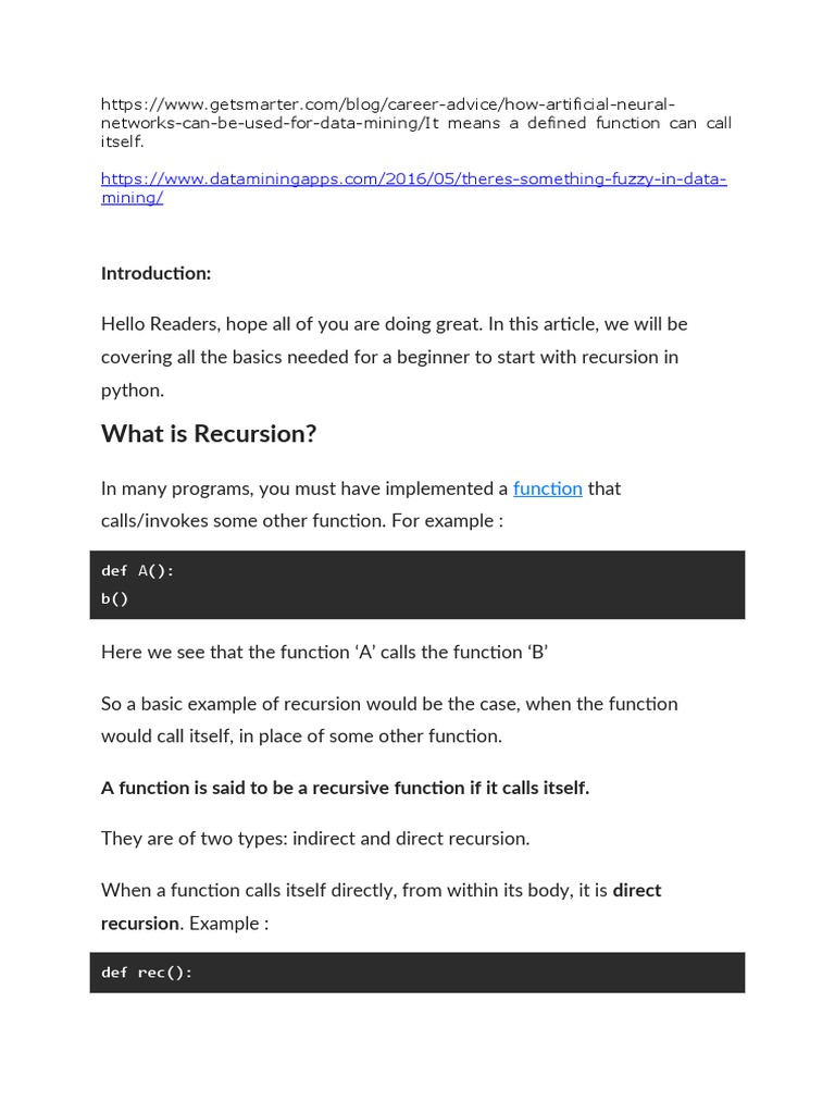 Recursion in Python | PDF | Anonymous Function | Parameter (Computer ...