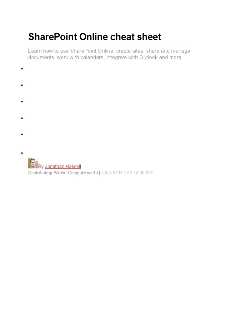 SharePoint Online Cheat Sheet | PDF | Share Point | Microsoft Office