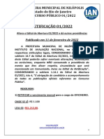 Retificação O1/2022: Prefeitura Municipal de Nilópolis Estado Do Rio de Janeiro C0NCURSO PÚBLICO 01/2022