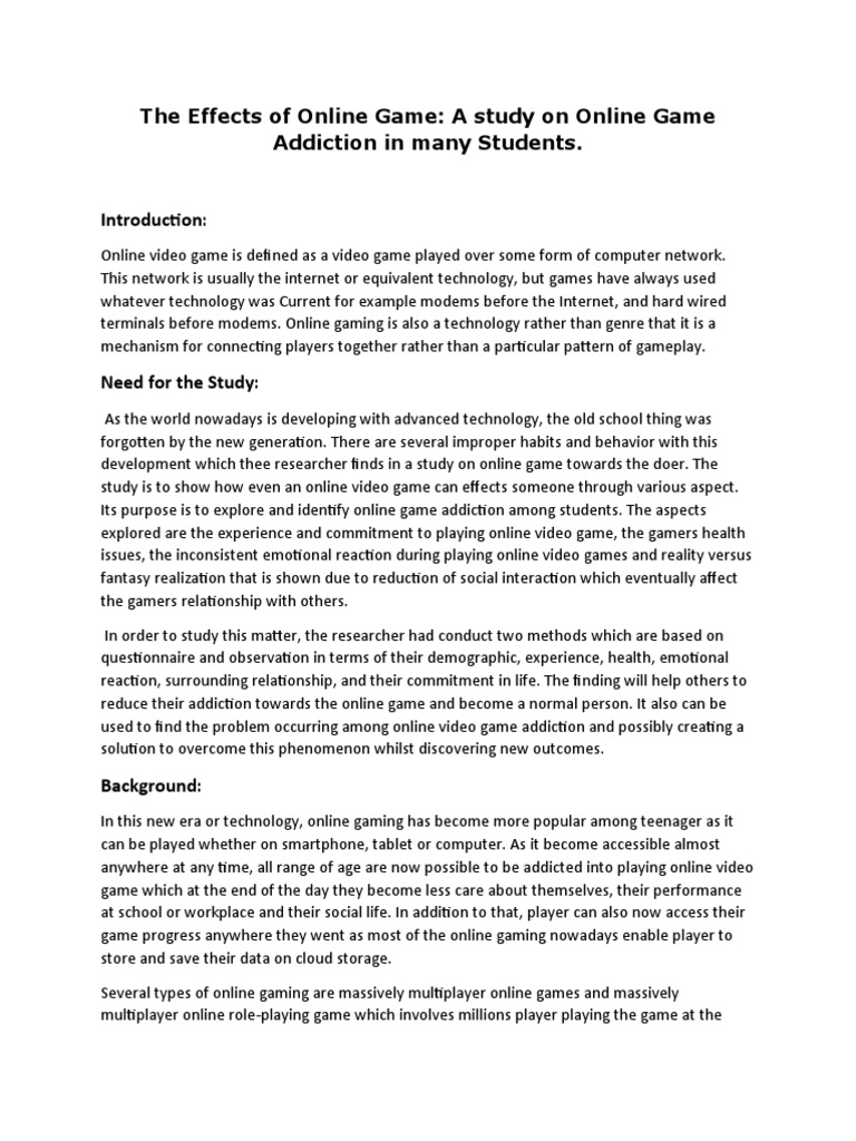 The Effects of Online Game A Study On Online Game Addiction in Many