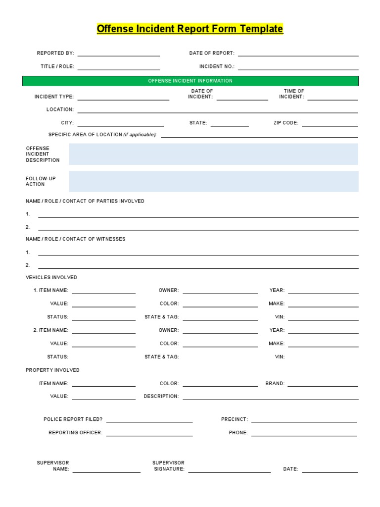 Offense Incident Report Form Template | PDF | Games & Activities ...