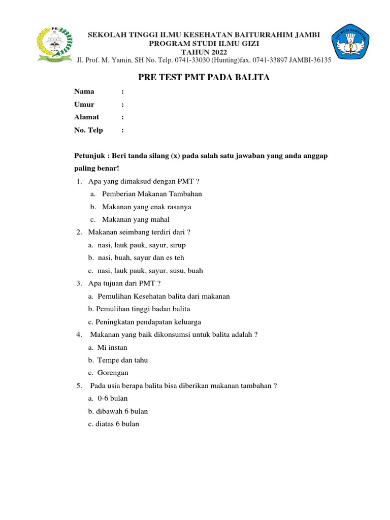 Pre Test Pmt Pdf