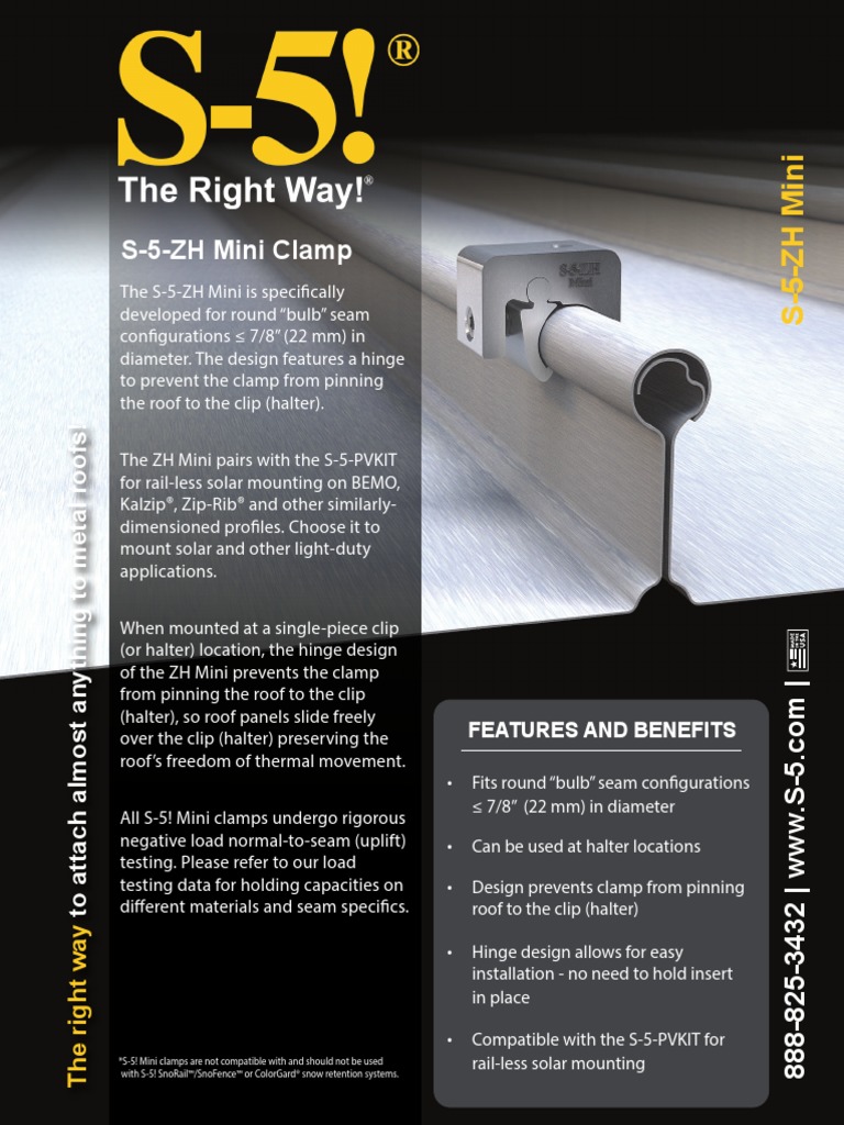 S-5-ZH Mini Clamp: Features and Benefits | PDF | Screw | Components