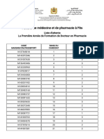 Faculté de Médecine Et de Pharmacie À Fès: Liste D'attente La Première Année de Formation de Docteur en Pharmacie