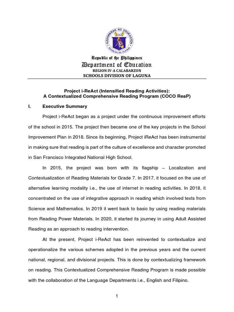 SFINHS JHS School Reading Program For S.Y. 2021 2022 | PDF | Literacy ...