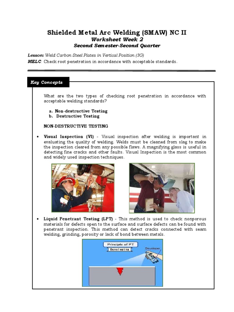 Shielded Metal Arc Welding (SMAW) NC II: Worksheet Week 2 | Download