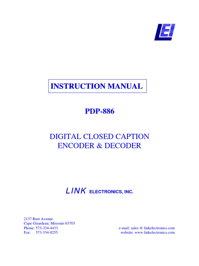 PDP-886 Closed Caption Encoder Guide | PDF | Modem | Video
