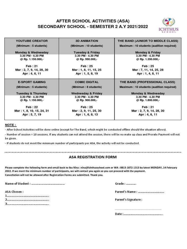 20212022 Asa Secondary Schedules Smt. 2 (Activities & Timetables) 1