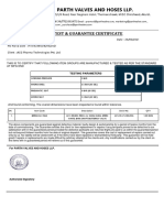 Parth Valves and Hoses LLP.: Test & Guarantee Certificate