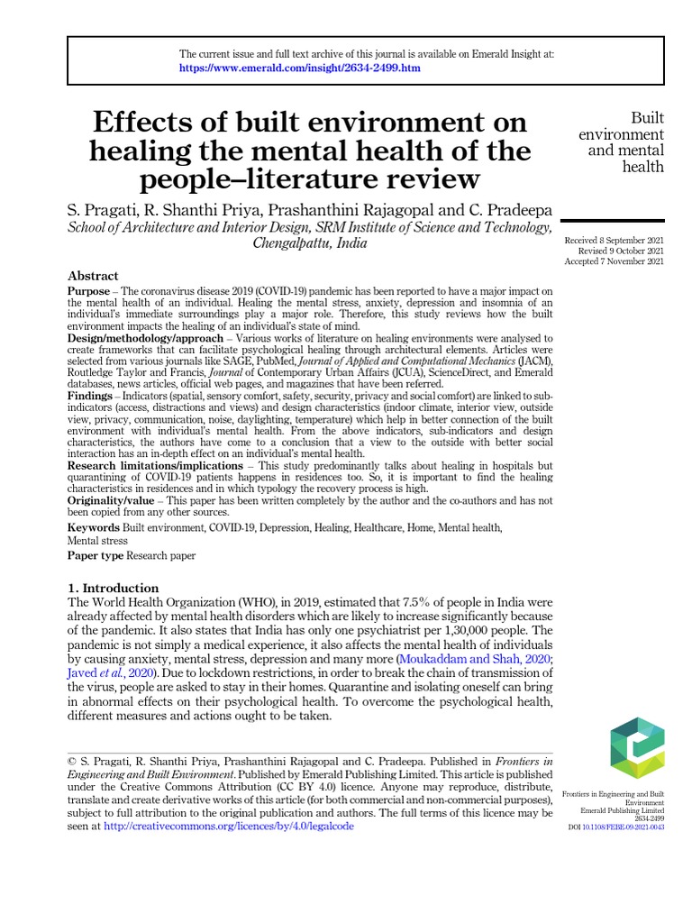 Effects of Built Environment On Healing The Mental Health of The People ...