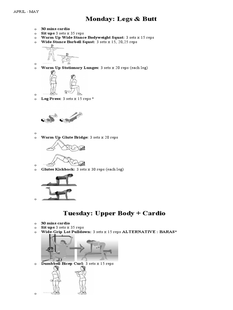 April-May Workout Plan Overview | PDF | Physical Fitness | Human Anatomy