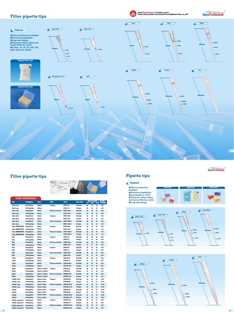 Filter Pipette Tips Genfollower PDF Laboratories Biochemistry
