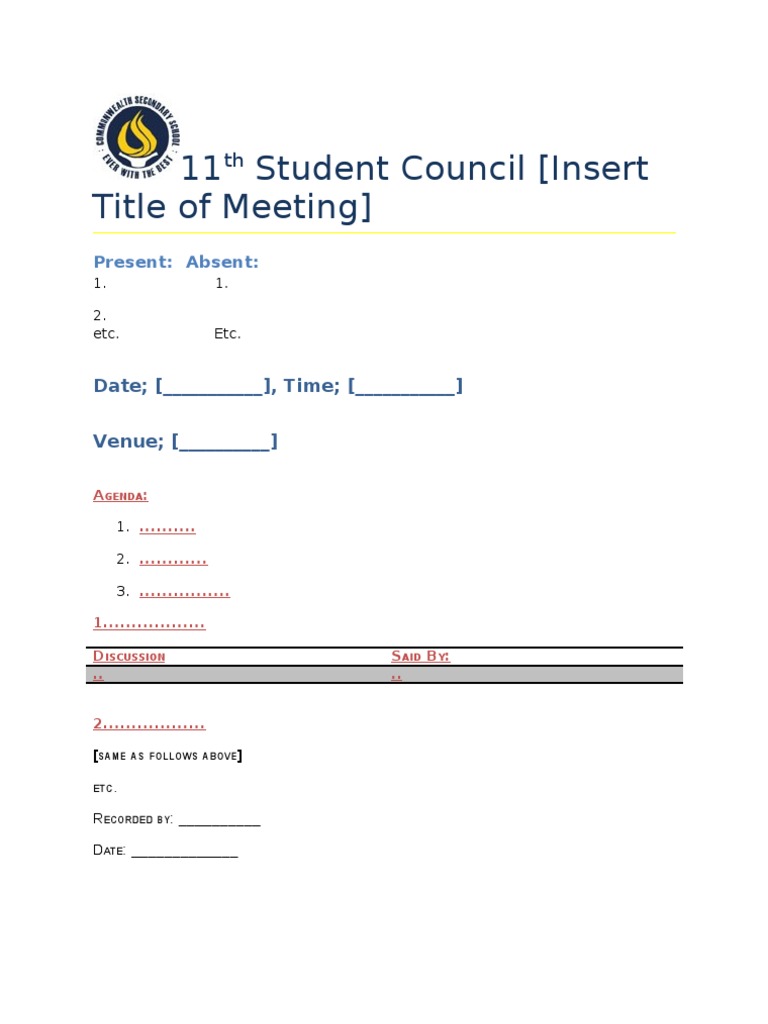 11th Student Council Meeting Agenda | PDF | Career & Growth | Politics