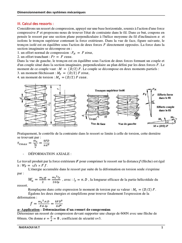 Calcul et dimensionnement des ressorts PDF Mécanique des milieux — free download