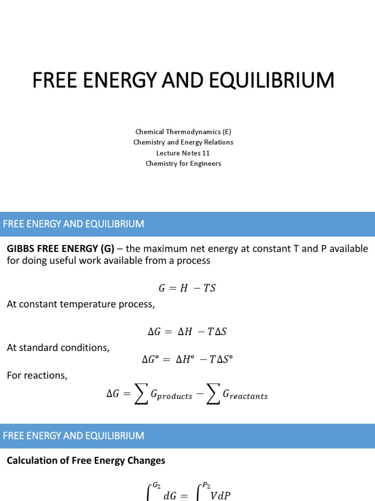 Gibbs Free Energy and Chemical Equilibrium | PDF | Gibbs Free Energy ...