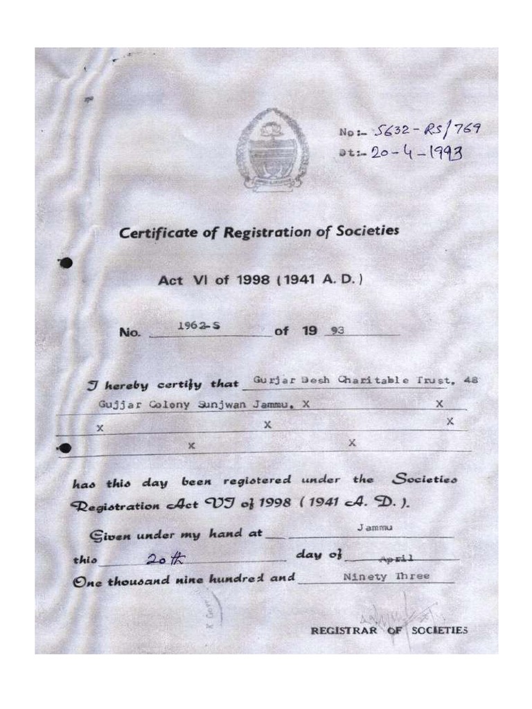 Trust Registration Certificate | PDF