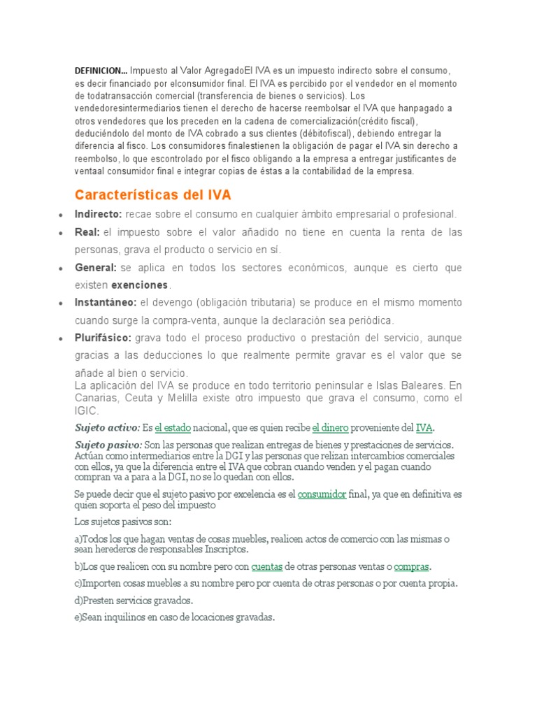 El IVA | PDF | Impuesto al valor agregado | Impuestos