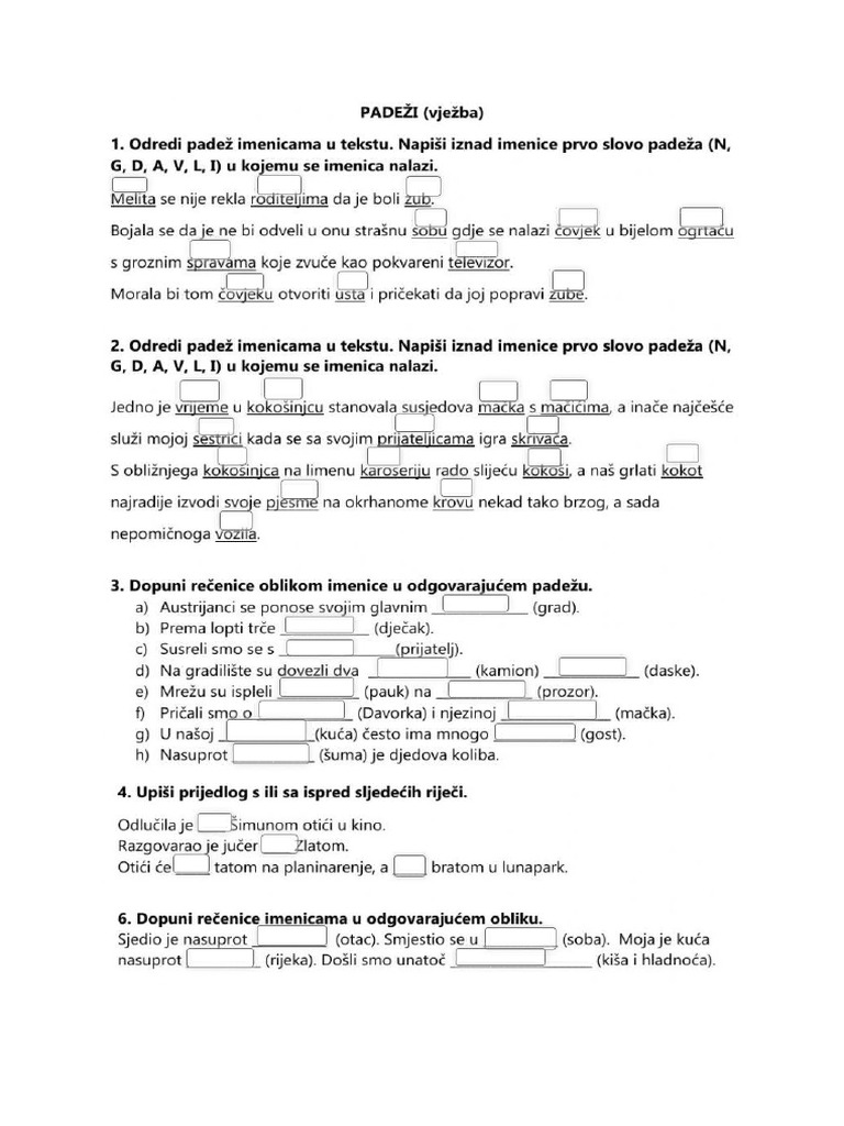 Padeži Vježba | PDF