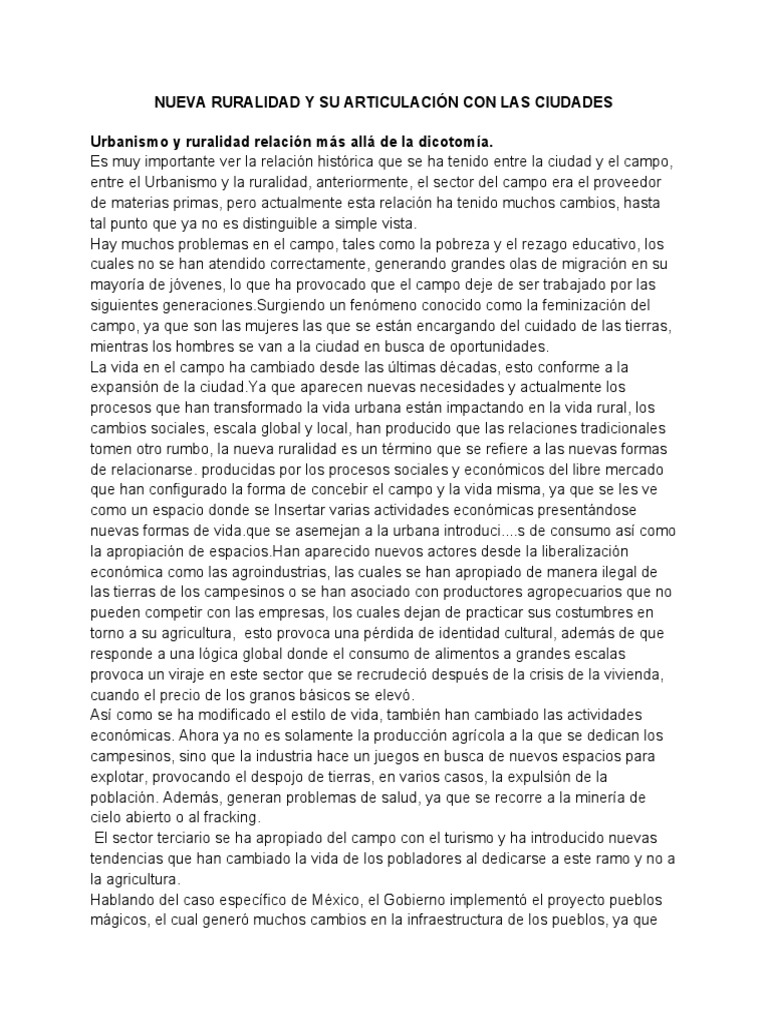 Nueva Ruralidad y Su Articulación Con Las Ciudades | PDF | Agricultura ...