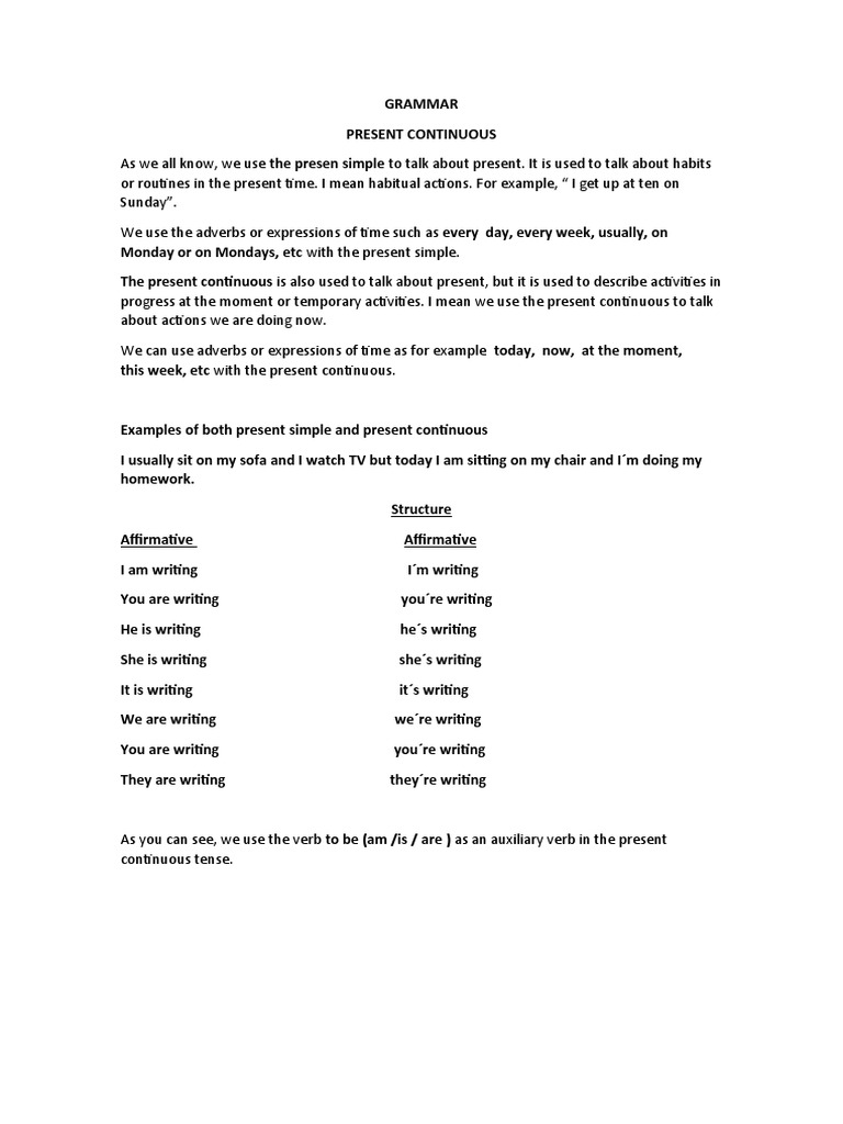 Grammar. Present Continuous | PDF | Question | Verb
