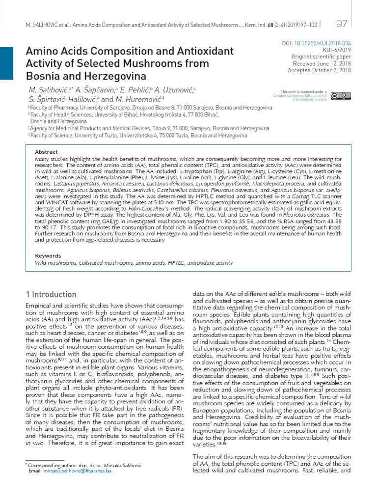 Amino Acids Composition and Antioxidant Activity of Selected Mushrooms