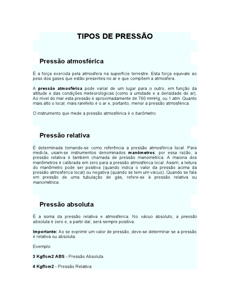 Tipos de Pressão | PDF