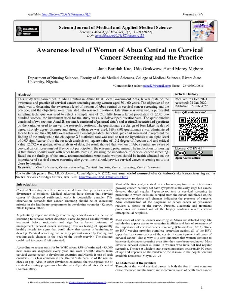 Cervical Cancer Screening Awareness in Abua | PDF | Cervical Cancer ...