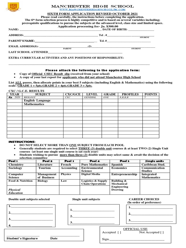Manchester High School 6th Form Application | PDF