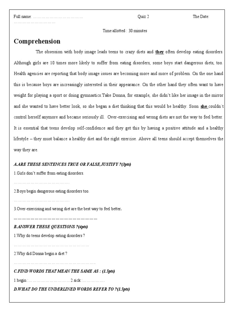 Comprehension: A.Are These Sentences True or False, Justify ? (3Pts ...