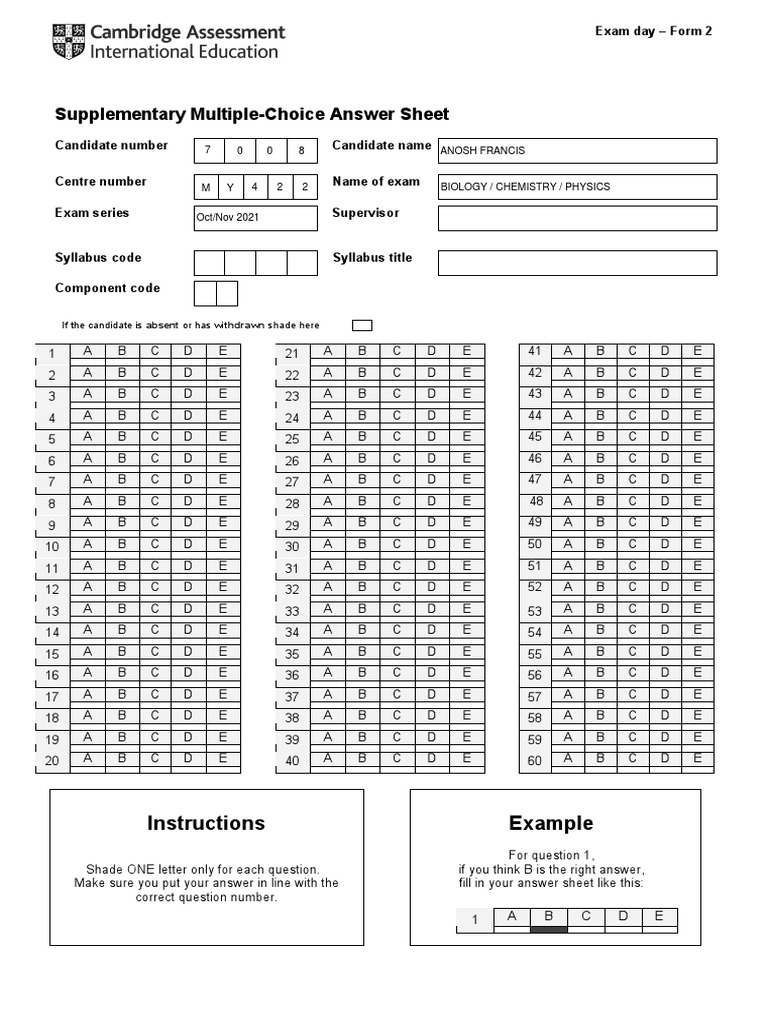 Supplementary MCQ Answer Sheet Template | PDF | Test (Assessment) | Schools