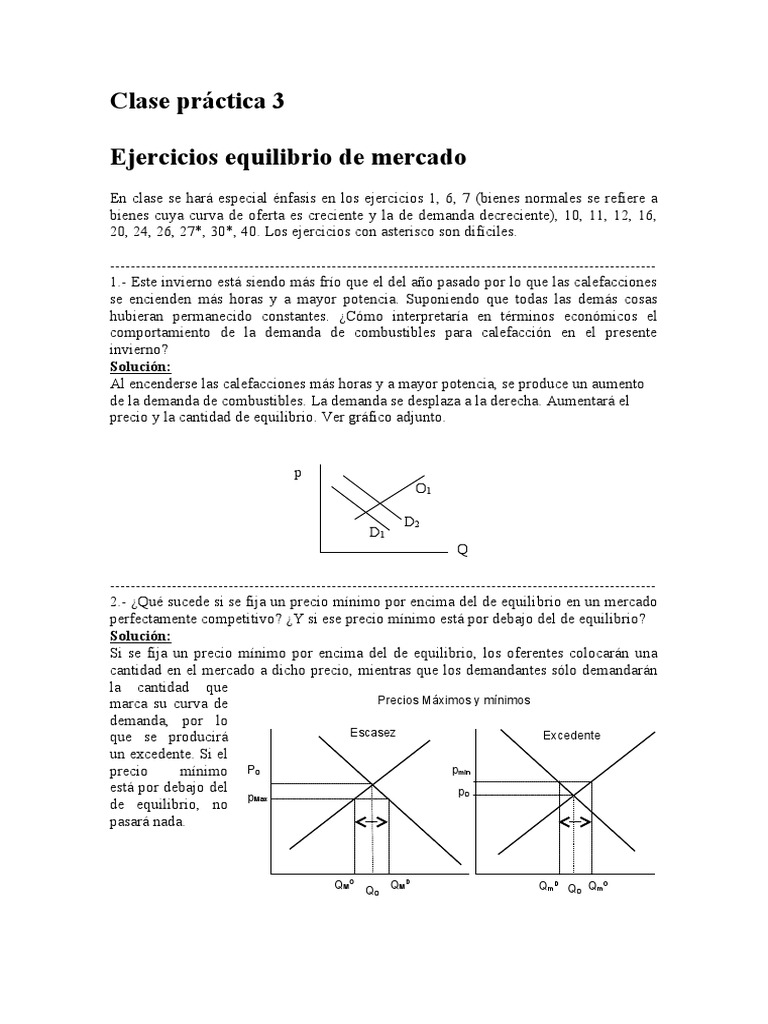 Ejercicios de Equilibrio de Mercado | PDF | Oferta y demanda | Oferta ...