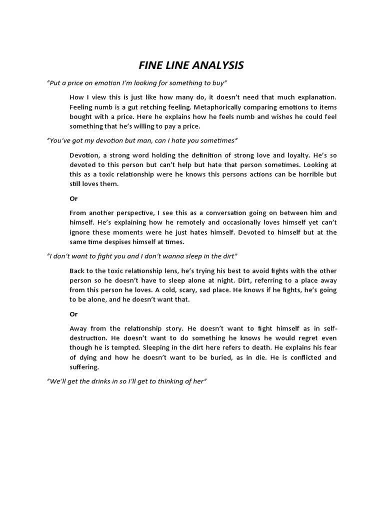 Fine Line Analysis: "Put A Price On Emotion I'm Looking For Something