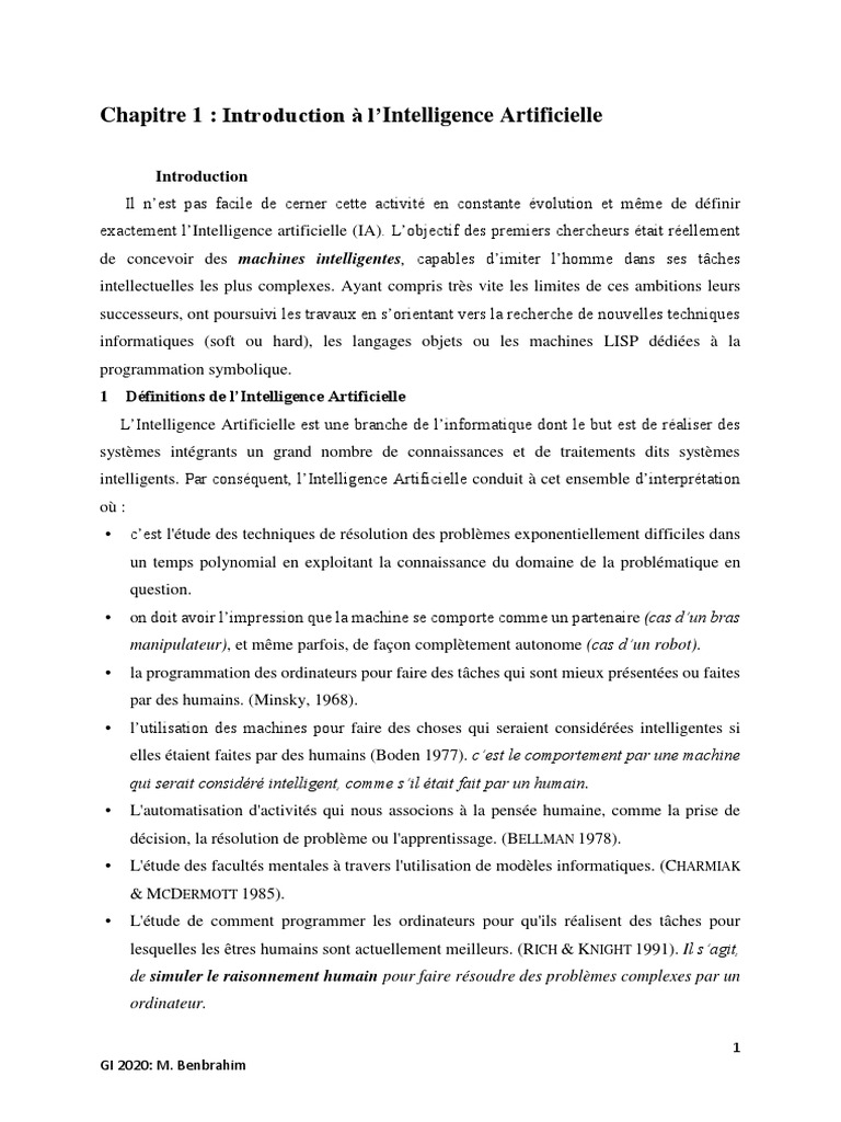 Introduction à l'Intelligence Artificielle | PDF | Intelligence ...