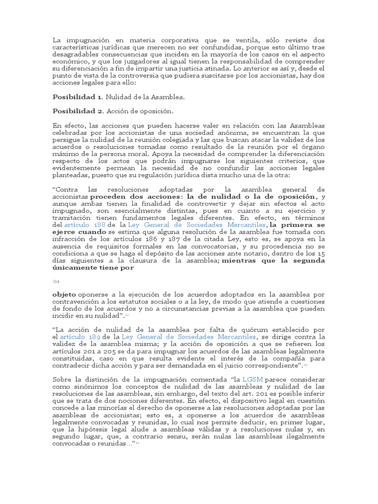 Impugnación de Asambleas Corporativas | PDF | Sociedad de