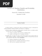 Lecture-10: Random Variable and Probability Distribution: Prepared By: Mashfiqul Huq Chowdhury September 18, 2020