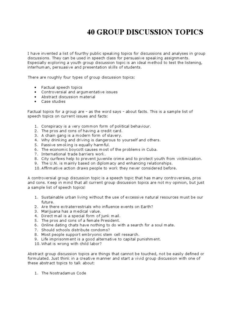 40 group discussion topics