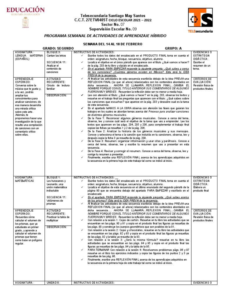 Plan Semanal de Clases 21 | PDF | Evaluación | Aprendizaje