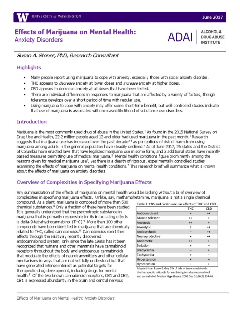 Anxiety Disorders: Effects of Marijuana On Mental Health | PDF | Cannabis (Drug) | Mental Disorder