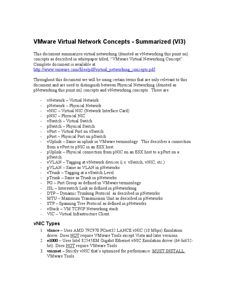 VMware Virtual Network Concepts Summarized | PDF