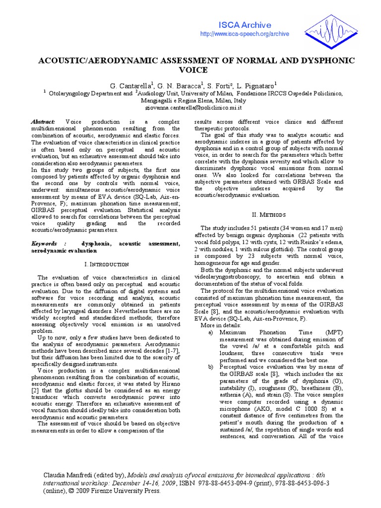 Acoustic and Aerodynamic Assessment of Voice | PDF | Human Voice ...