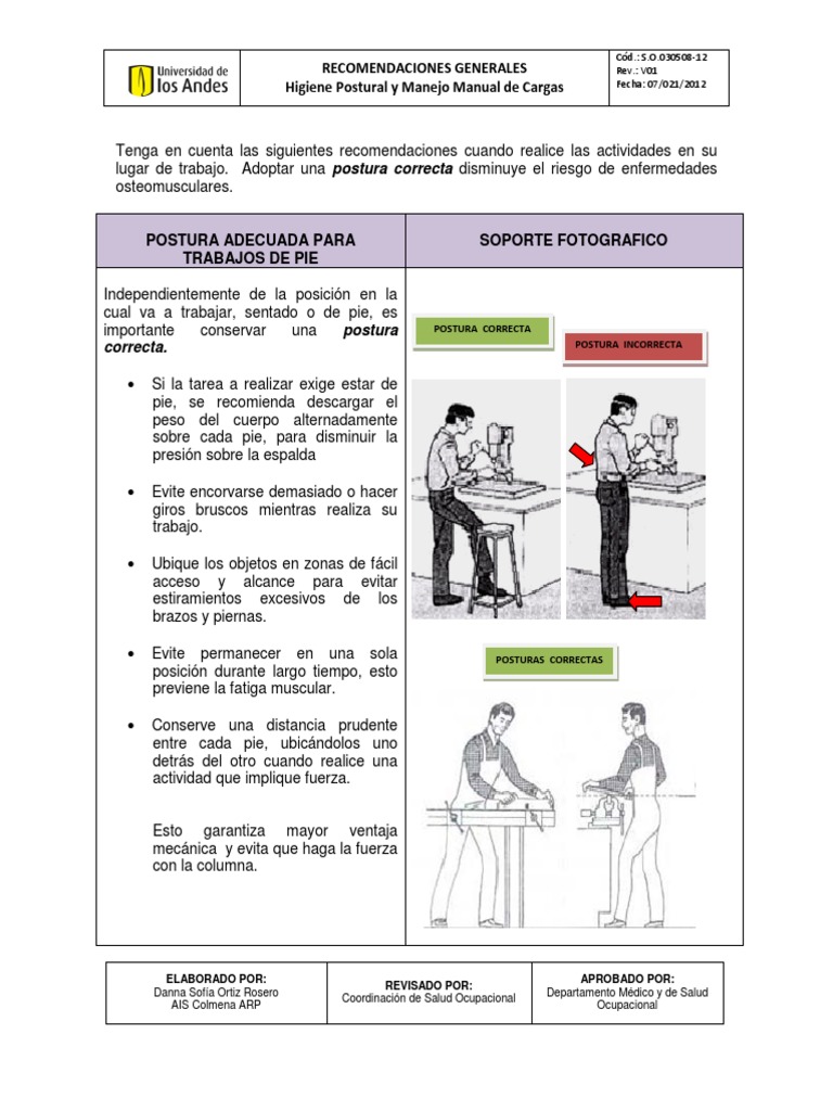 Higiene Postural y Manejo de Cargas | PDF | Dolor lumbar | Seguridad y ...