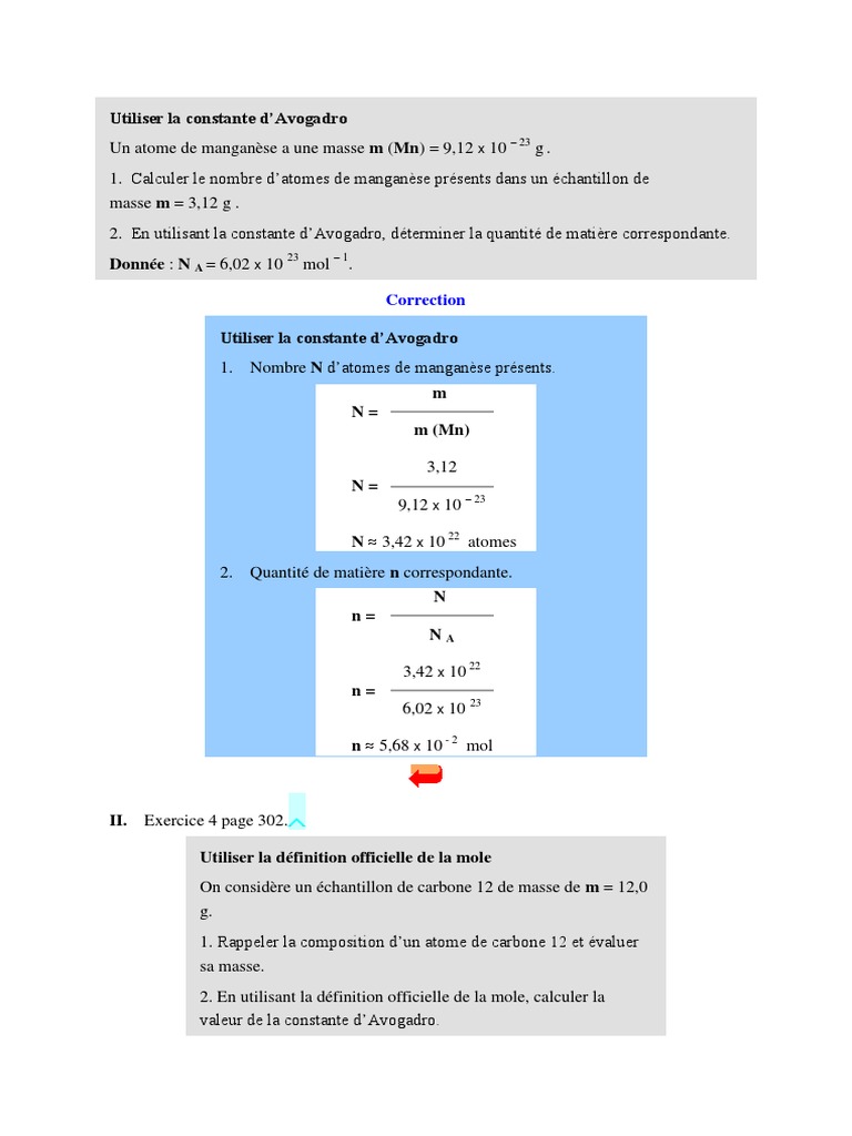 Calculs de chimie : atomes, moles et gaz | PDF | Atomes | Mole (unité)