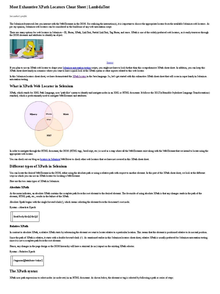 Comprehensive XPath Cheat Sheet for Selenium | PDF | X Path | Html Element