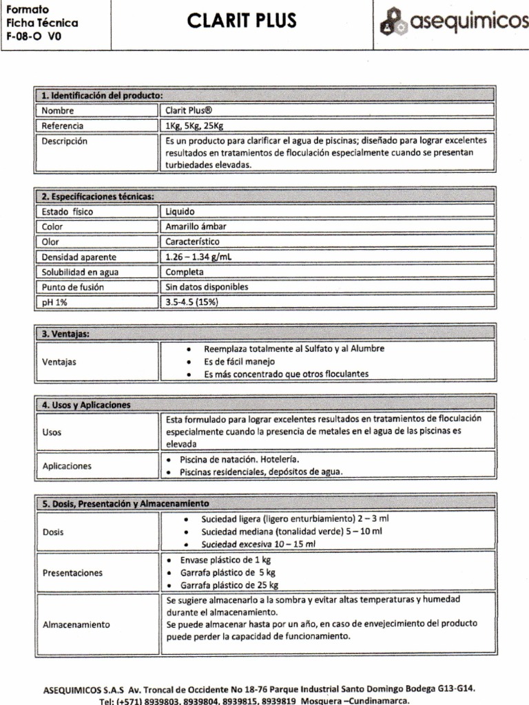 Ficha Tecnica Clarit Plus | PDF