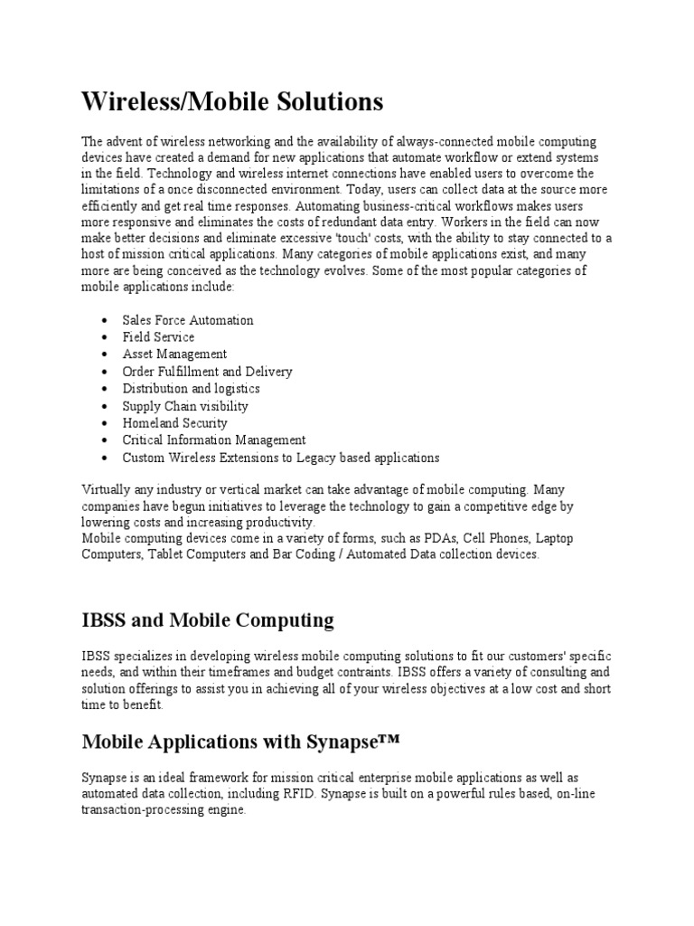 Wireless/Mobile Solutions: IBSS and Mobile Computing | PDF